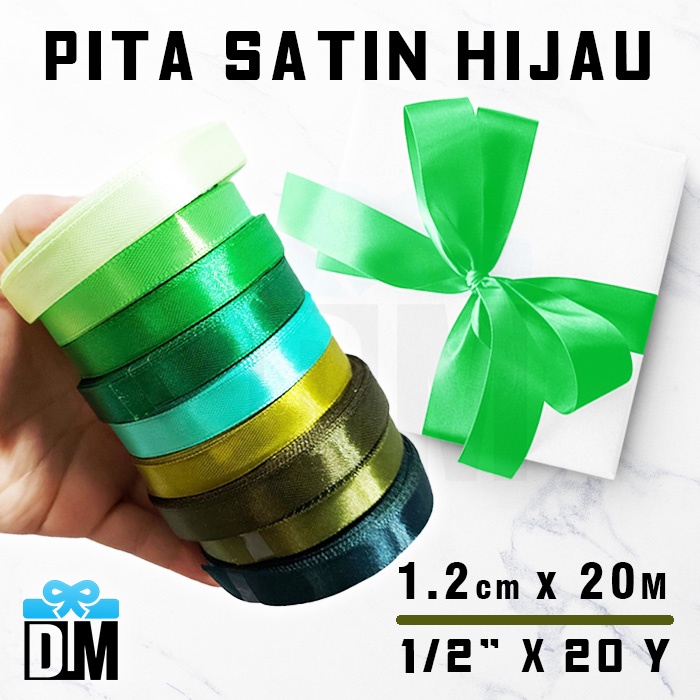 

Pita satin kado hadiah bingkisan 1/2 inch 1 .27 cm Warna Hijau Lumut Rumput Laut Pinus Moss Natal Seaweed
