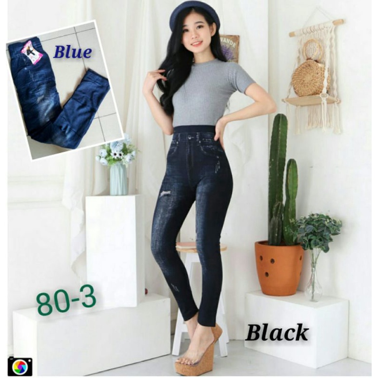 LEGGING JEANS MOTIF HITAM BIRU PANJANG