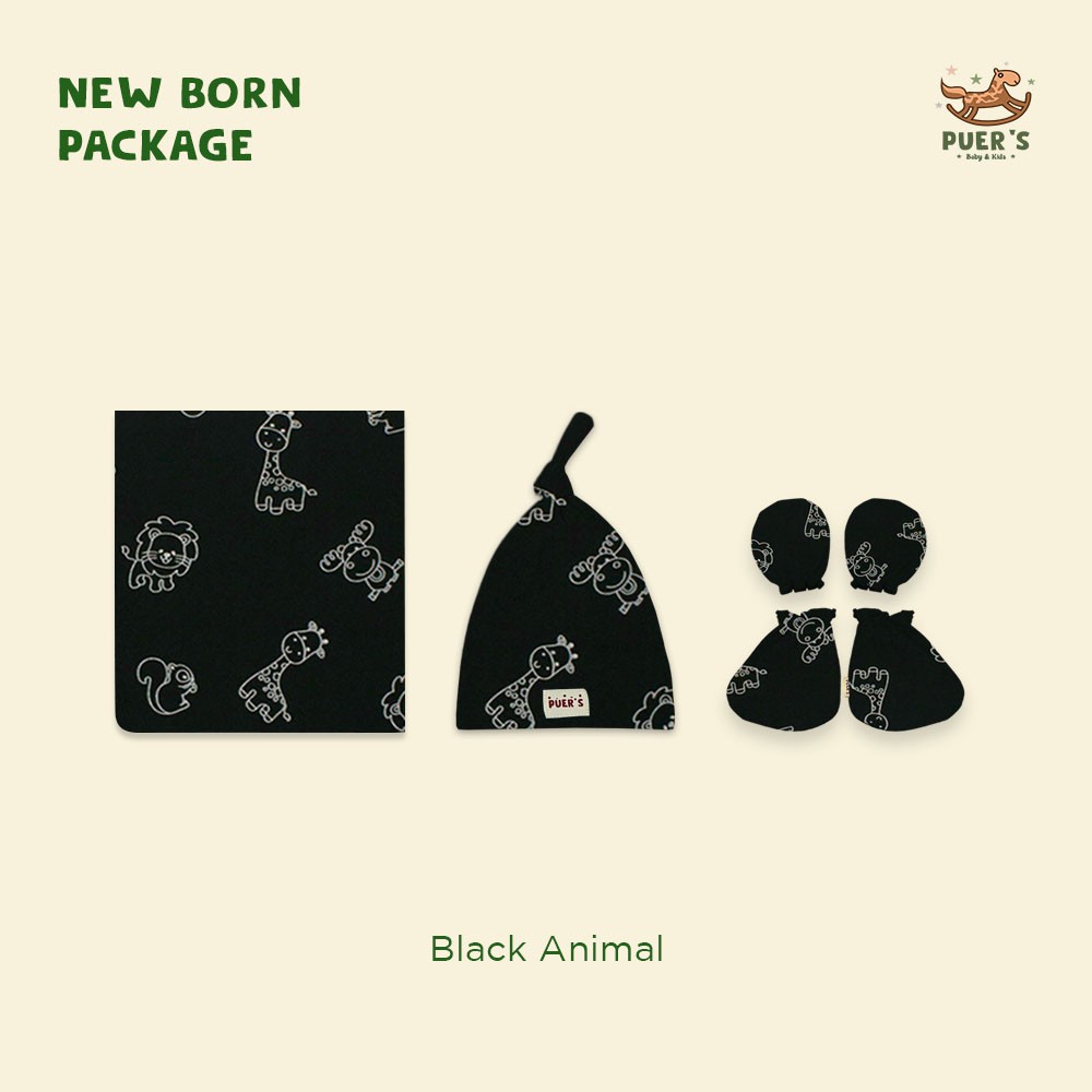 NEWBORN PACKAGE (SWADDLE SET) BLACK ANIMAL