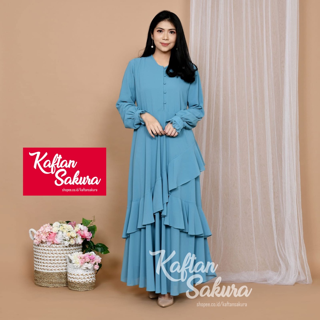 Baju Gamis Wanita Syar'i Muslim Lebaran 2022 Terbaru untuk Pesta Kondangan warna premium mewah terlaris  bahan ceruty babydoll full furing kirim instant same day warna pink kuning navy