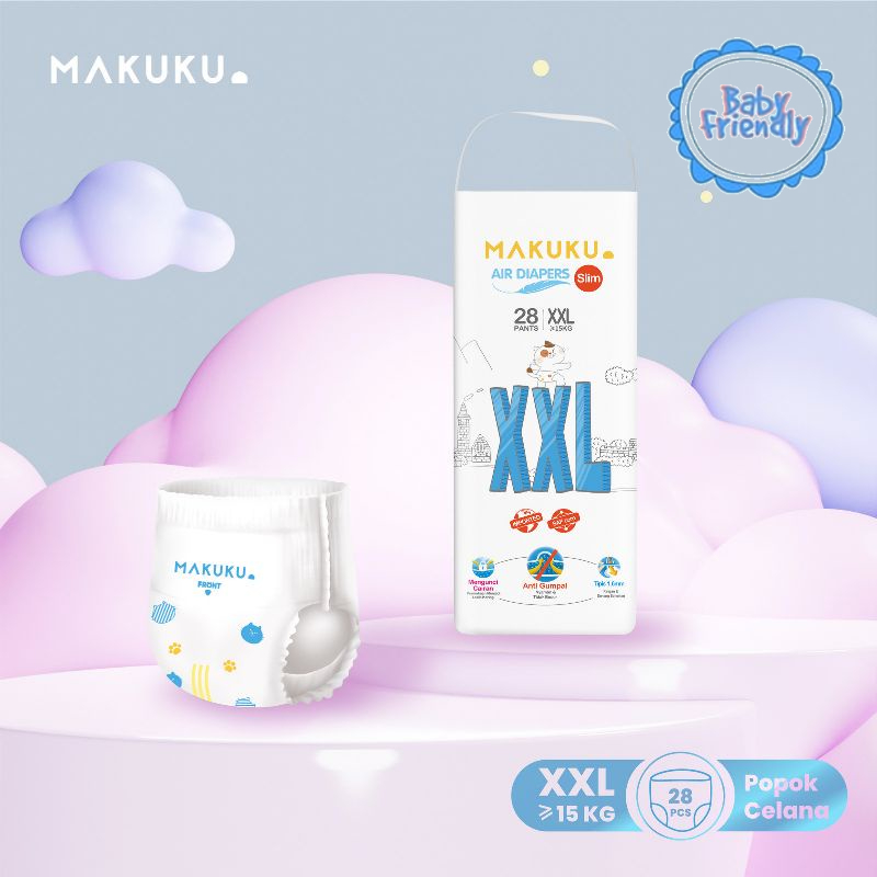 [BabyFriendly] MAKUKU Air Diapers Slim Pants XXL28 / Popok bayi Tipis SAP anti gumpal cepat kering sekali pakai tipe celana ukuran XXL