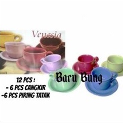 CANGKIR KERAMIK SET VENESIA 12 PCS / CANGKIR + PIRING TATAK