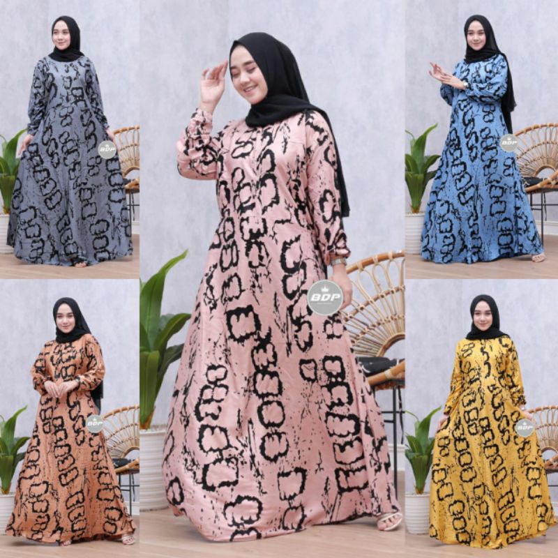Gamis Twill Tebal Homedress Busui Real Pict Motif Kotak Abstrak Modern