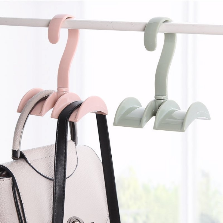 360-degree Rotation Closet Organizer Rod Plastic Double Hook Hanger Rack/Handbag  Bag Storage Clothing Hanging Rack Belt Tie Hook