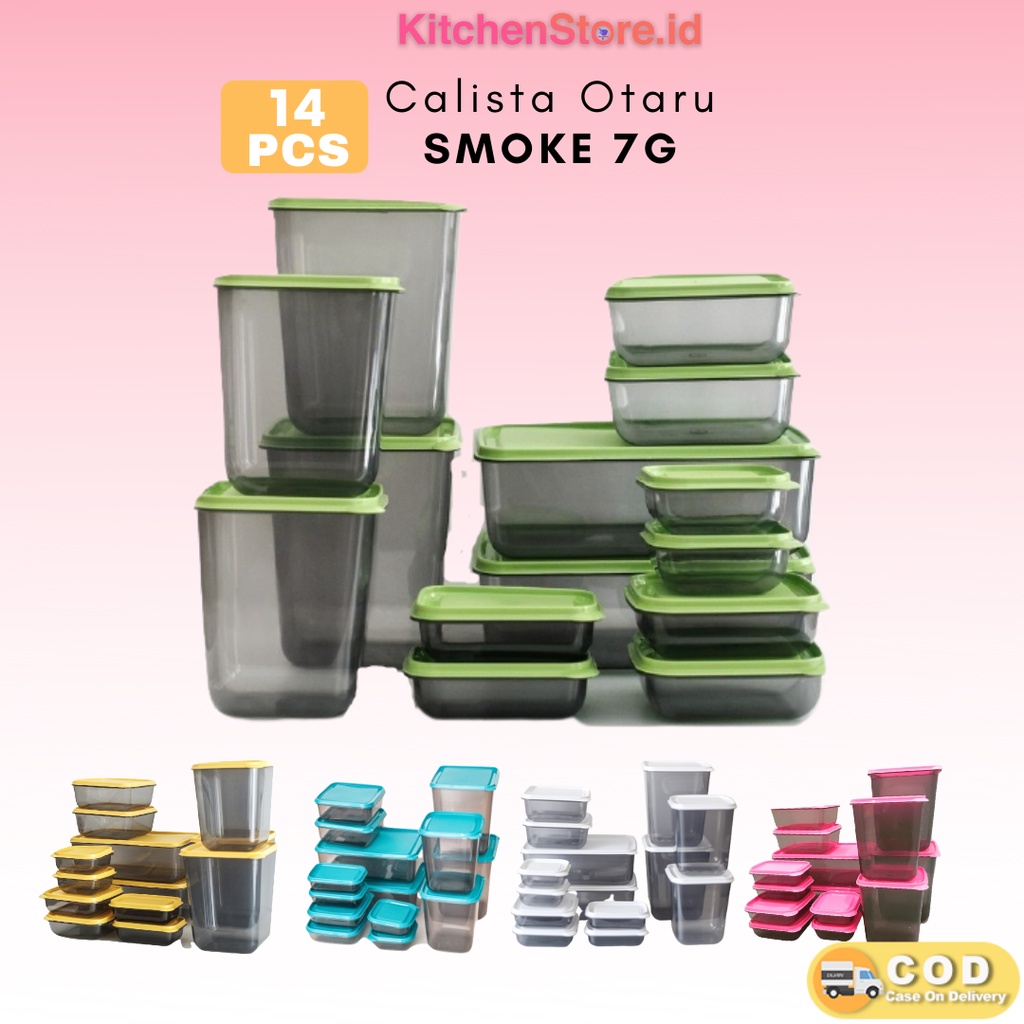 TOPLES KULKAS SET CALISTA OTARU SMOKE SEALWARE [1 SET ISI 14 PCS]  KOTAK PENYIMPANAN BUMBU KULKAS SERBAGUNA SET FOOD CONTAINER/CALISTA FOOD KONTAINER/FOOD PREPARATION/FOOD ORGANIZER/FOOD STORAGE