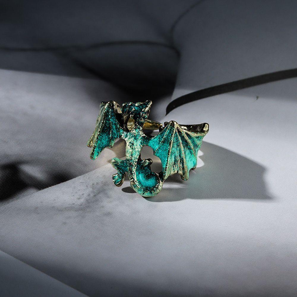 Lily Noctilucent Naga Cincin Hadiah Halloween Punk Single Pria Hip Hop Pterosaur Ring