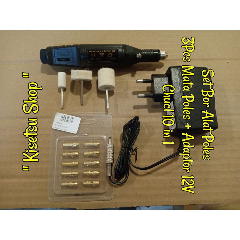 SET BOR ALAT POLES MINI + MATA POLES + CHUCK ADAPTOR 9V 12V