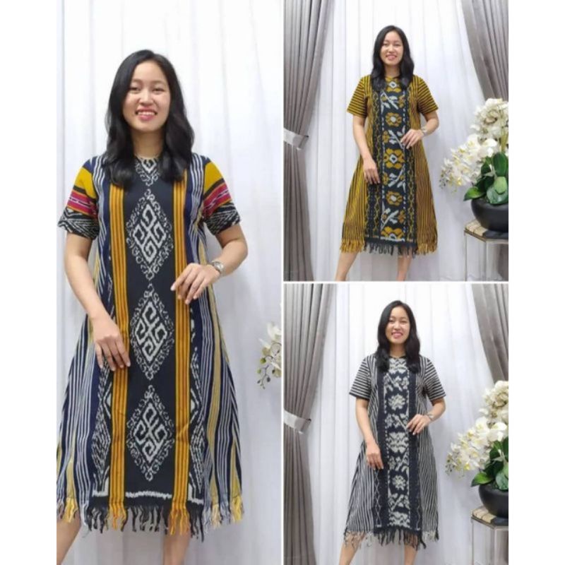 Dress tenun rumbai - dress tenun modern - dress tenun kekinian - dress tenun etnik - dress tenun kor