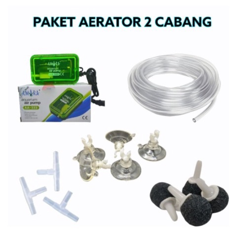 paket simple airator / aerator Paket Aerator Gelembung Udara 1 Lubang 2 Cabang Aquarium Aquascape