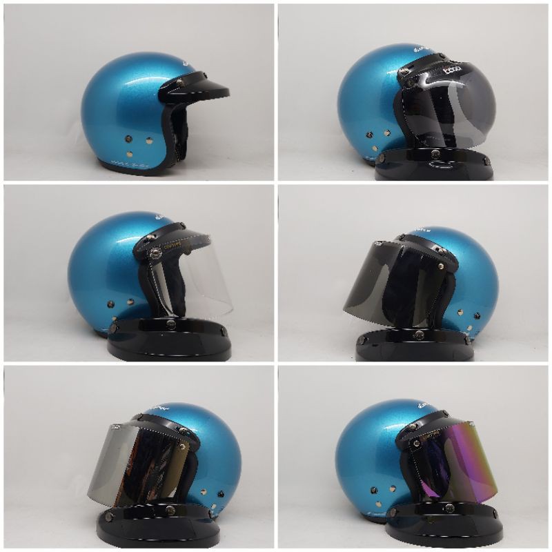 Helm Cargloss Retro CFM Biru Tosca Metalik