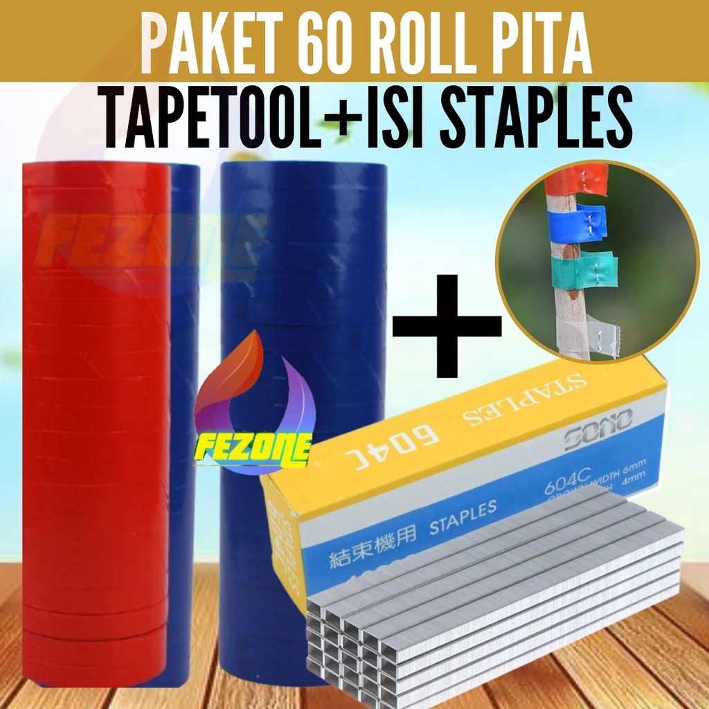 Paket 60 Roll + 1 Kotak Staples Pita Tapetool FEZONE