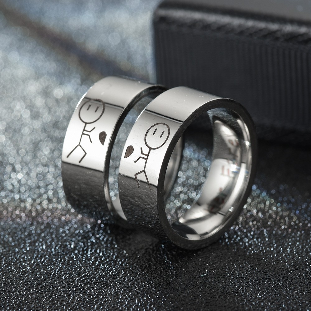 Cincin Desain Tulisan Her Forever His Always I Love You Bahan Titanium Silver Hitam Untuk Pasangan