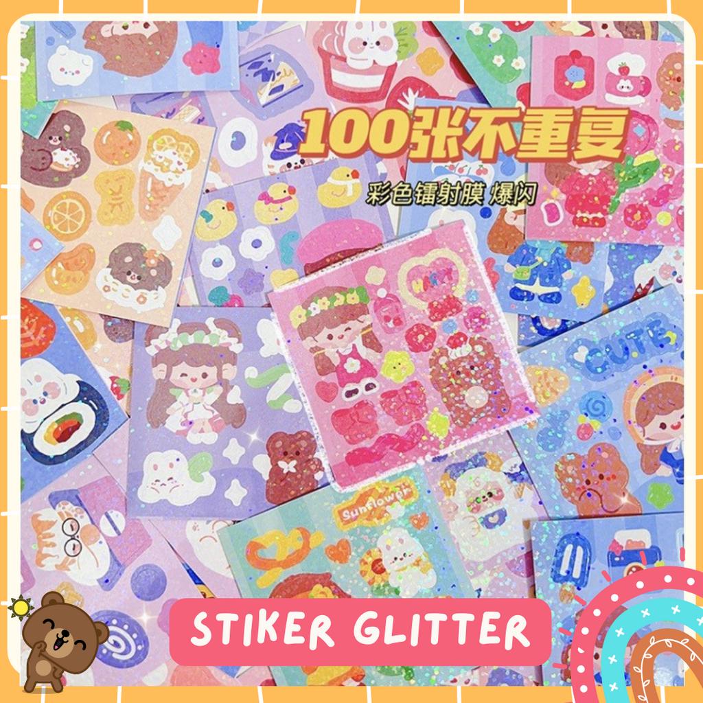 Stiker Glitter 1 Pak Isi 25 lembar Planner Scrapbook Tempel Cute Aesthetic Dekorasi Sticker