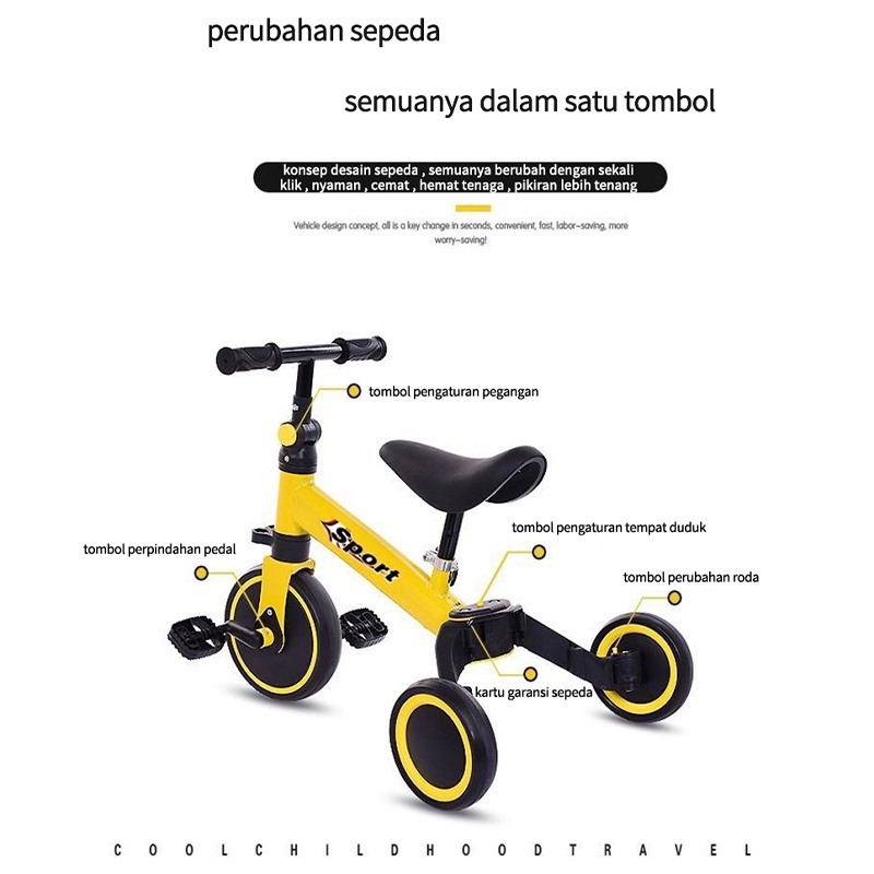 sepeda balance bike anak 3 in 1/ Sepeda Anak 3 Roda / Mainan Anak Balance Tricycle sepeda anak