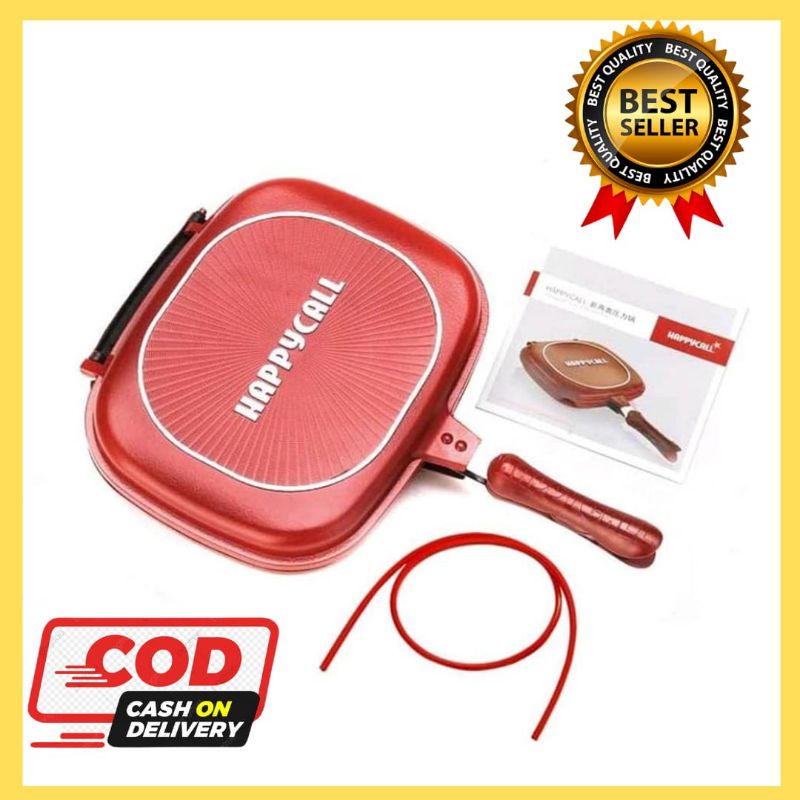 Panci Teflon Pemanggang Double Grill Pan 32 cm Korea Happy Call Original Murah Serbaguna Anti Lengke