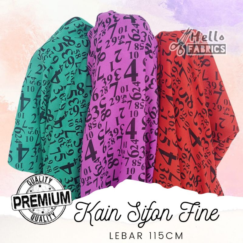 Kain Sifon Fine Halus Motif Angka Numbers