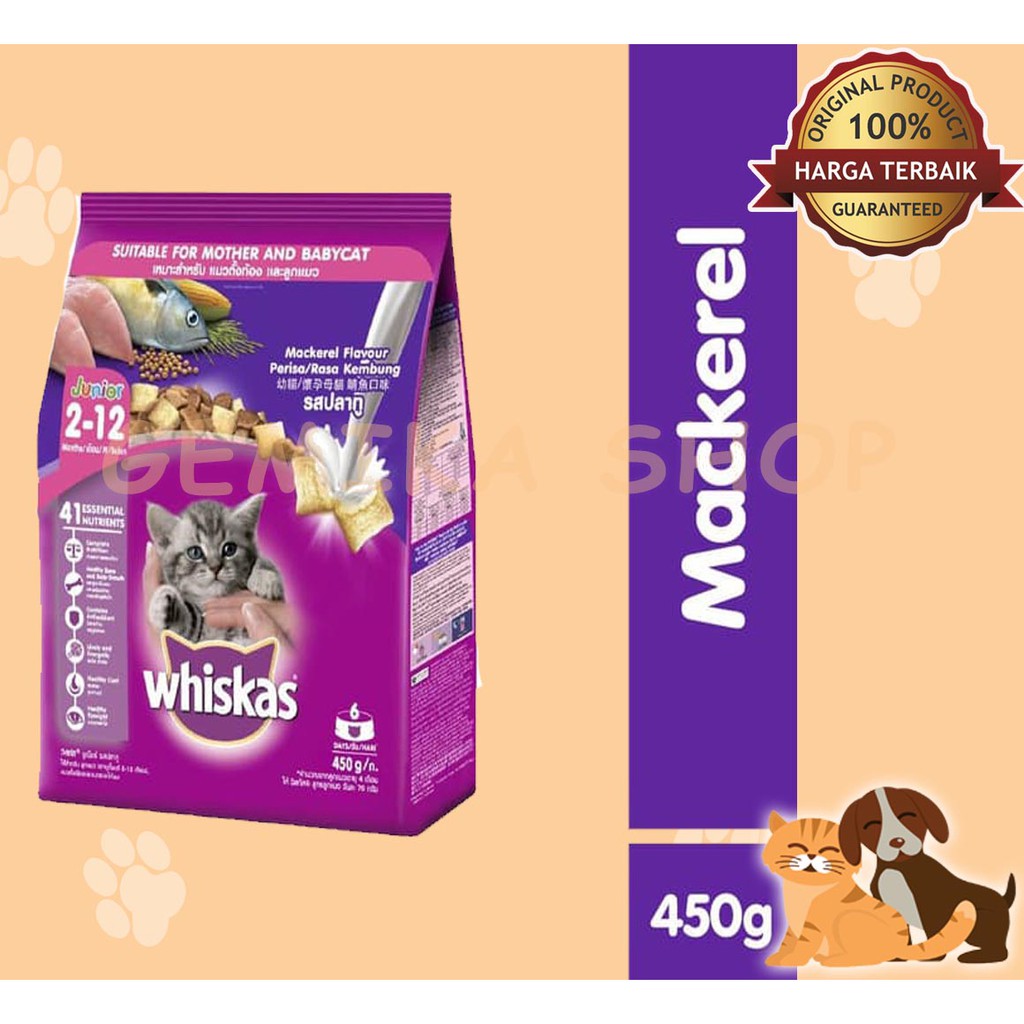 WHISKAS JUNIOR MACKEREL 450GR - MAKANAN KUCING