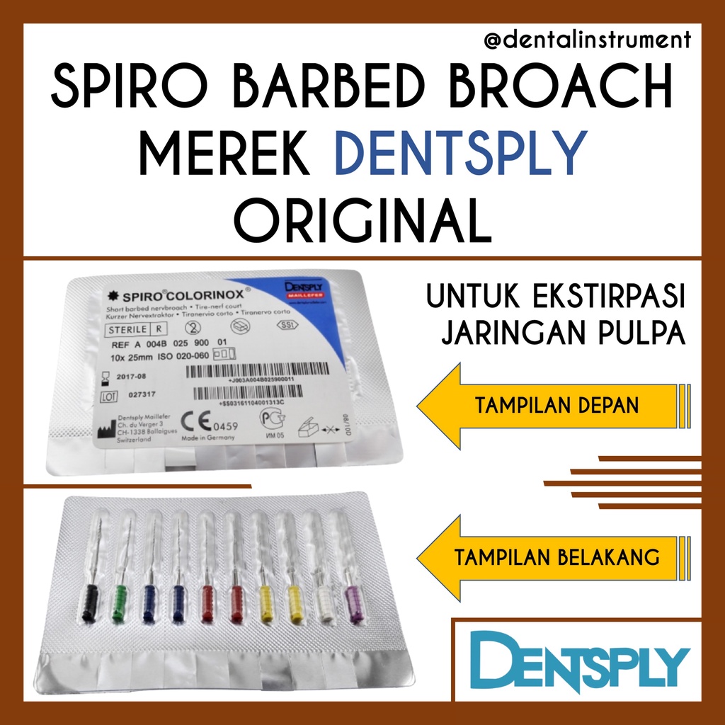 Dental Barbed Broach Dentsply Spiro Colorinox Original / Endo Jarum Ekstirpasi