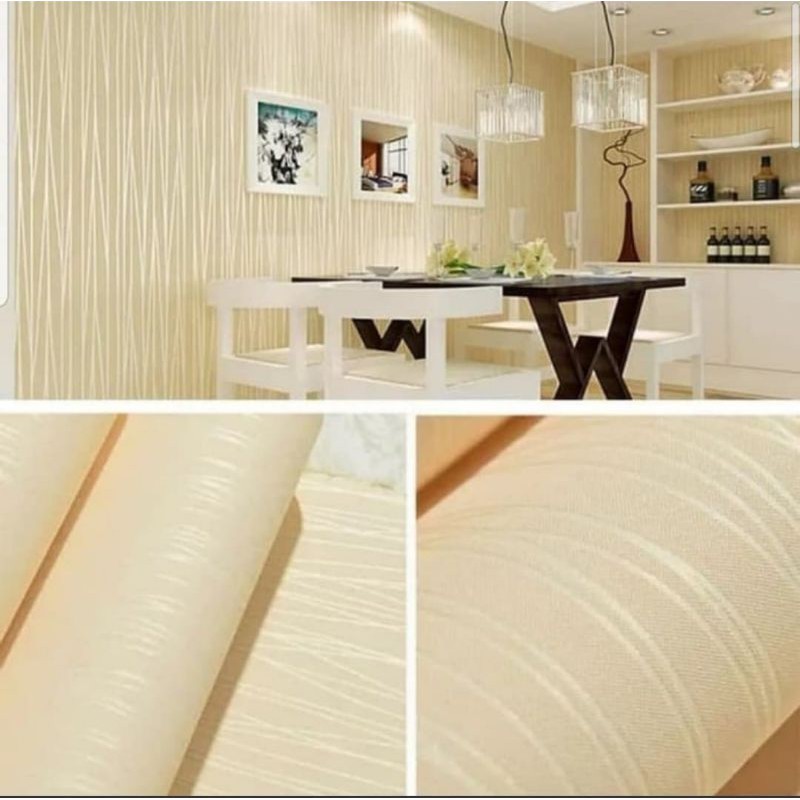 Wallpaper Sticker Dinding krem polos bertekstur Salur mewah elegan