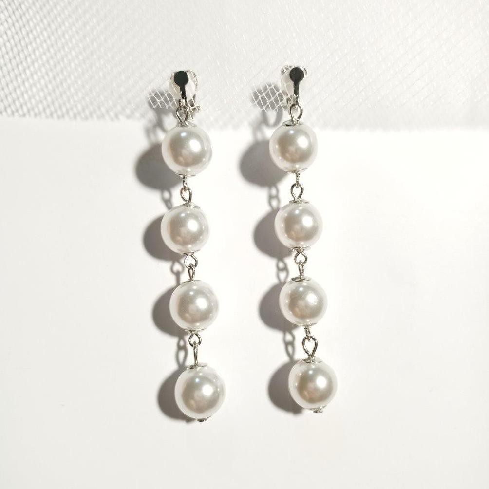 YOMY Anting Jepit Panjang Juntaian Mutiara Silver Ala Korea