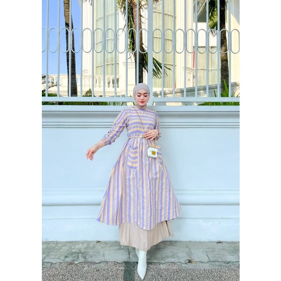 setelan tunik rok orin panjang cantik keren lucu casual santai jalan kalem pastel premium butik orig