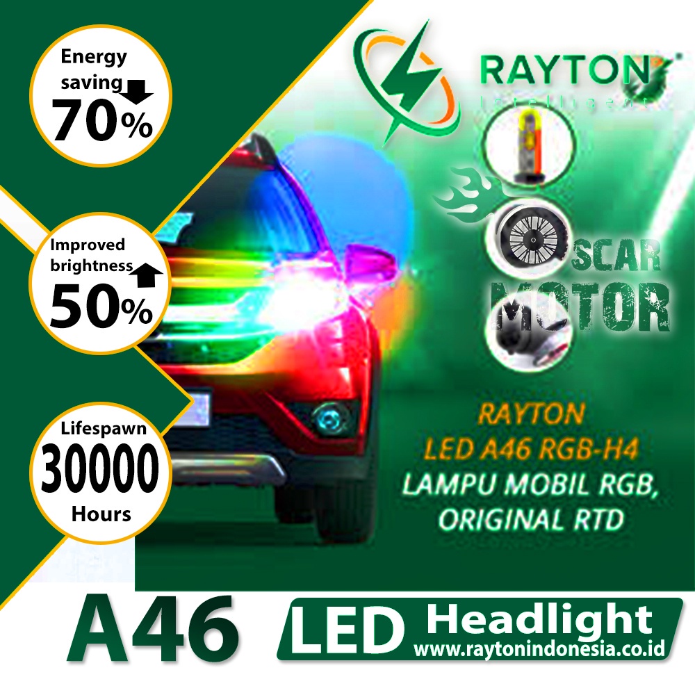 LAMPU A46 RAYTON MOBIL UTAMA RBG BLUETOOTH WIRELLES RED GREEN BLUE RTD motor