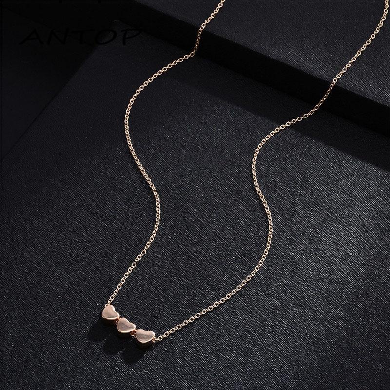 Kalung Rantai Liontin Hati Warna Rose Gold Gaya Korea Simple untuk Wanita ANTOP