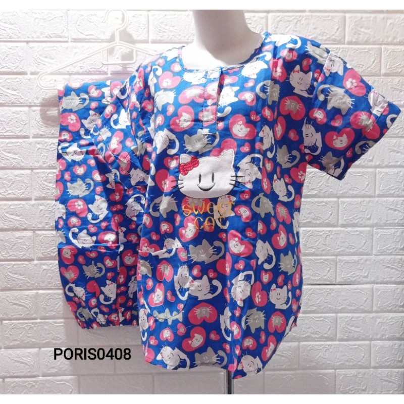 Baju Tidur Piyama HOKI CP Katun wanita (love cat 1)