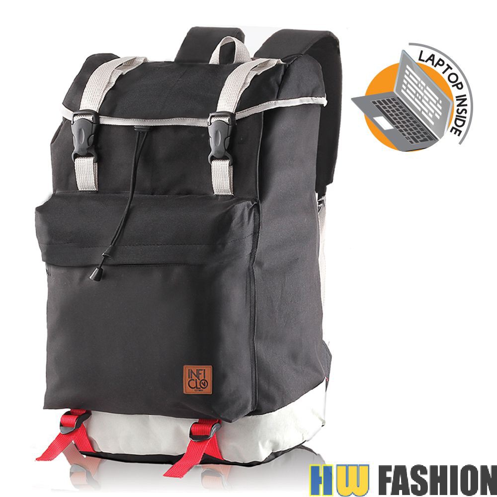 Inficlo - INF 385 Tas Punggung Ransel Pria Wanita Hitam Abu murah original cibaduyut