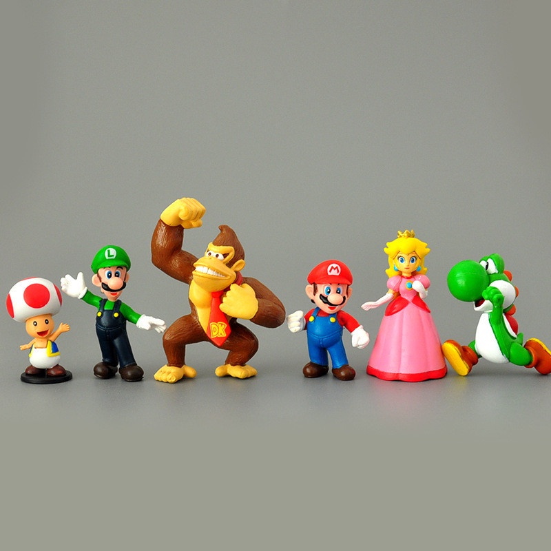 18pcs / set Mainan Action Figure Super Mario Bros Yoshi Peach Princess Luigi Shy Guy Odyssey Keledai Kong Bahan PVC