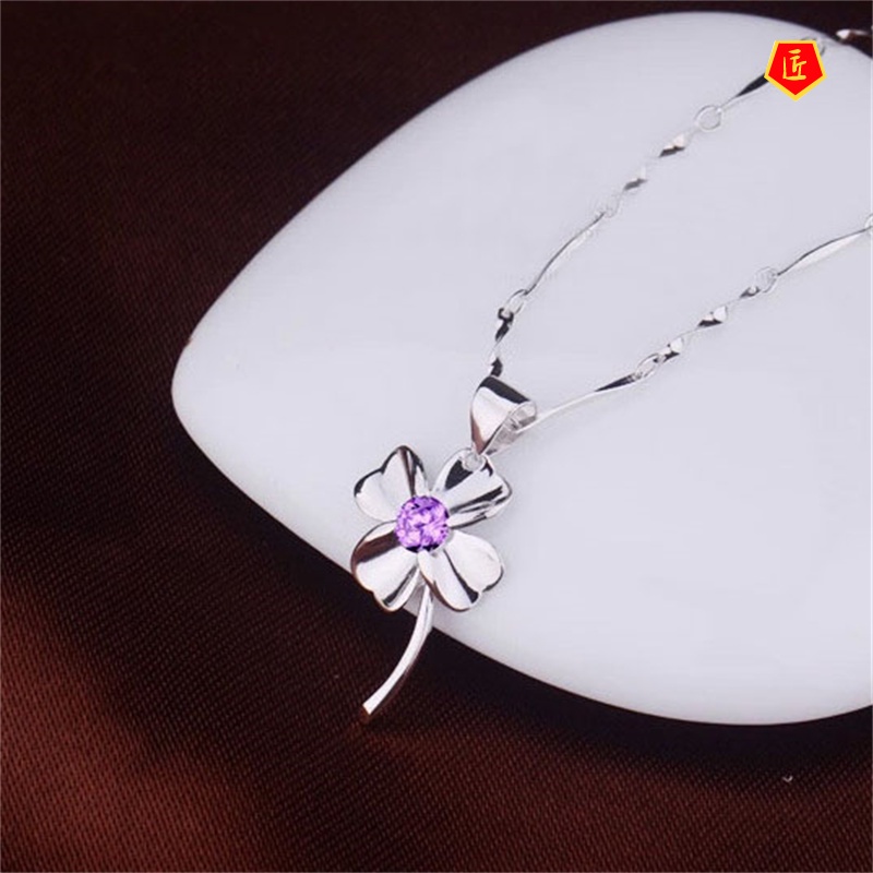 [Ready Stock]Clover Item Silver Necklace Korean Style Fashion Simple