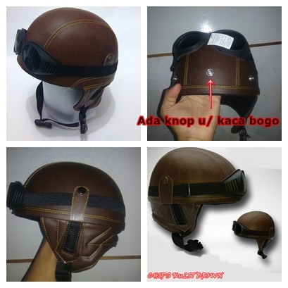 Helm Retro Chips Club Chip Kulit Kacamata Klasik Handmade Murah Jadul Era Perang Dunia II Broco