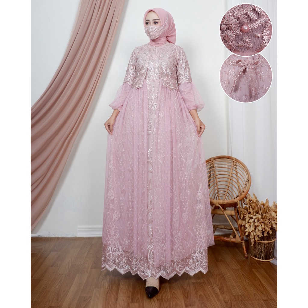 Permata olshop / Kebaya Gamis Rompi  Tutu Vanesha DJ / Baju Gamis Wanita Modern / Dress Kondangan Modern / Gamis Kebaya Busui