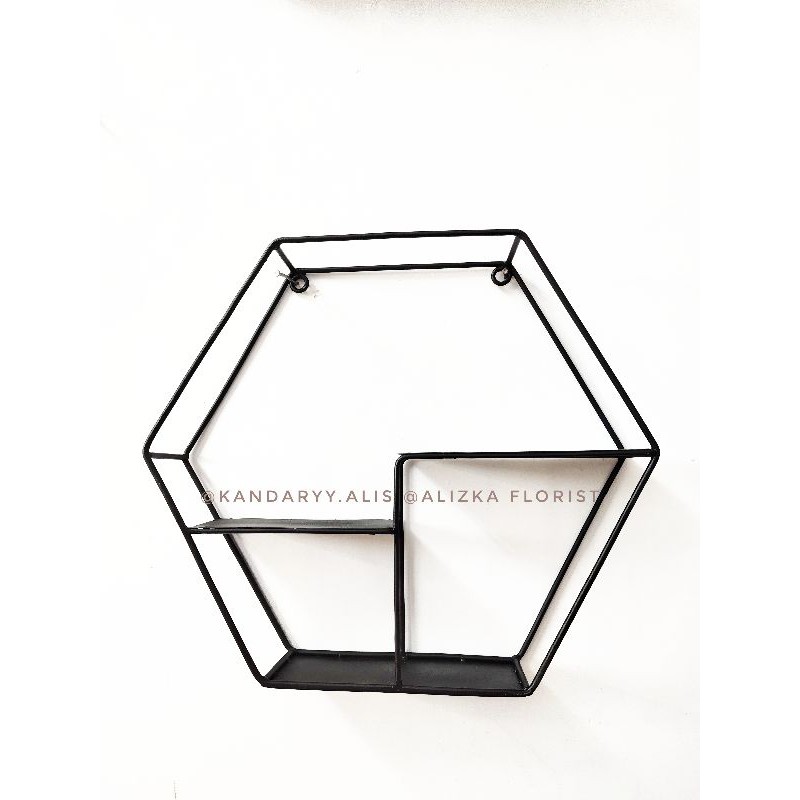 RAK DINDING / RAK DINDING MINIMALIS / PAJANGAN DINDING / KACA HEXAGONAL / RAK DINDING BESI /PAJANGAN