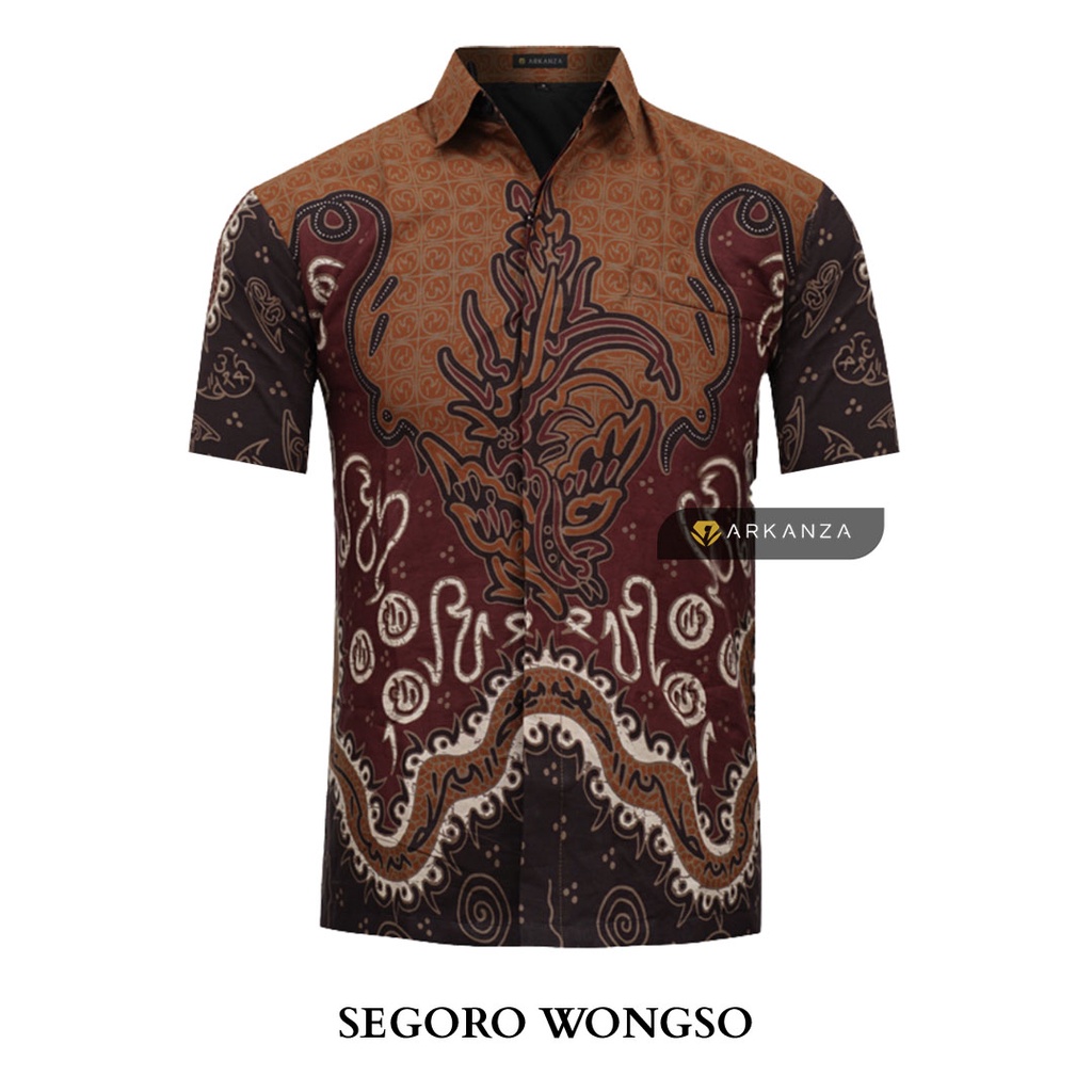 BATIK ARKANZA Motif SEGORO WONGSO Hem Atasan Kemeja Baju Batik Pria Cowok Laki Laki Slimfit Full Lapis Furing Lengan Panjang