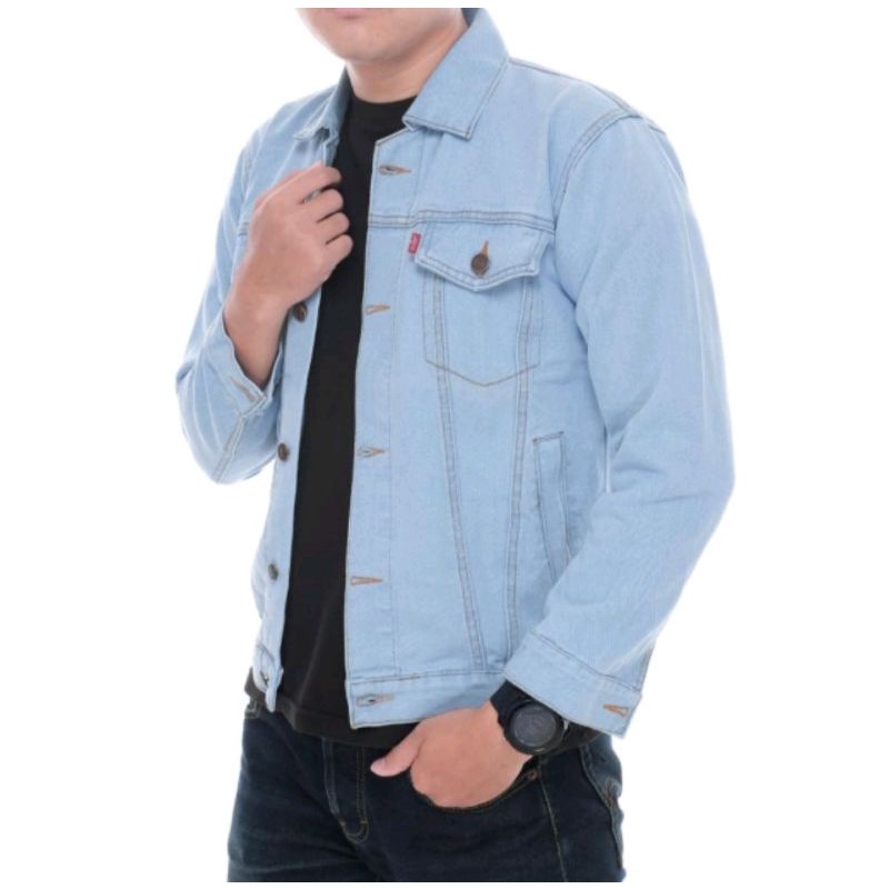 Jaket Jeans Pria Bioblitz M-XXXL.Jacket Denim Tebal Biru Muda Laki Laki Bandung Project.ID