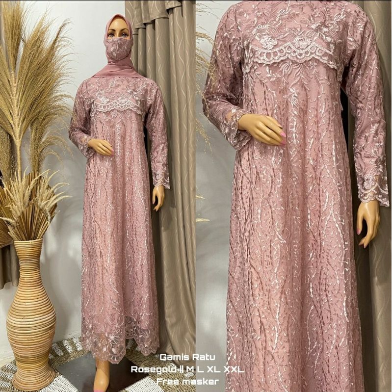 Kadai.baju / Gamis ratu bordir / Gamis pesta brukat jumbo wanita / Dress brukat bordir