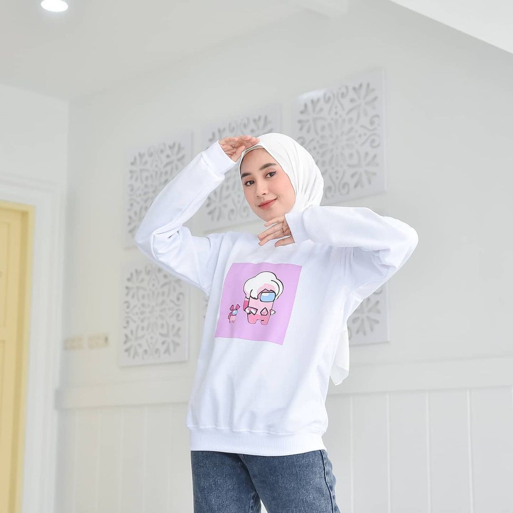 Sweter Wanita Pria AMONG US Bahan fleece tebal tidak panas