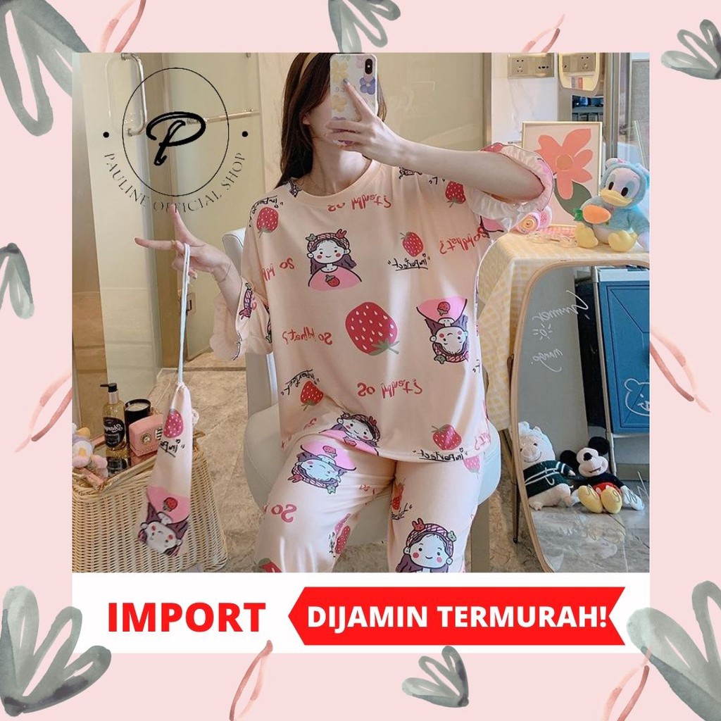 PIYAMA WANITA IMPORT / BAJU TIDUR WANITA IMPORT / PIYAMA LENGAN PENDEK MOTIF KARTUN (PL-013)