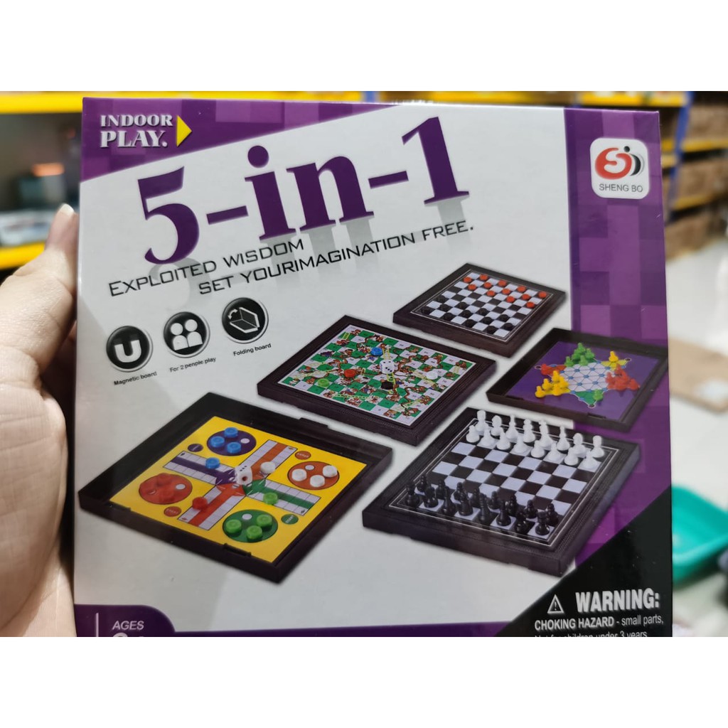 5 in 1 Magnetic Board Game Ludo Catur Ular Tangga Halma dan Checkers