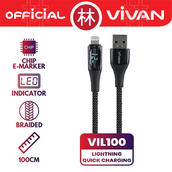 Vivan VIL100 USB Kabel Data iPhone Lightning 2.4A Fast Charging 100cm