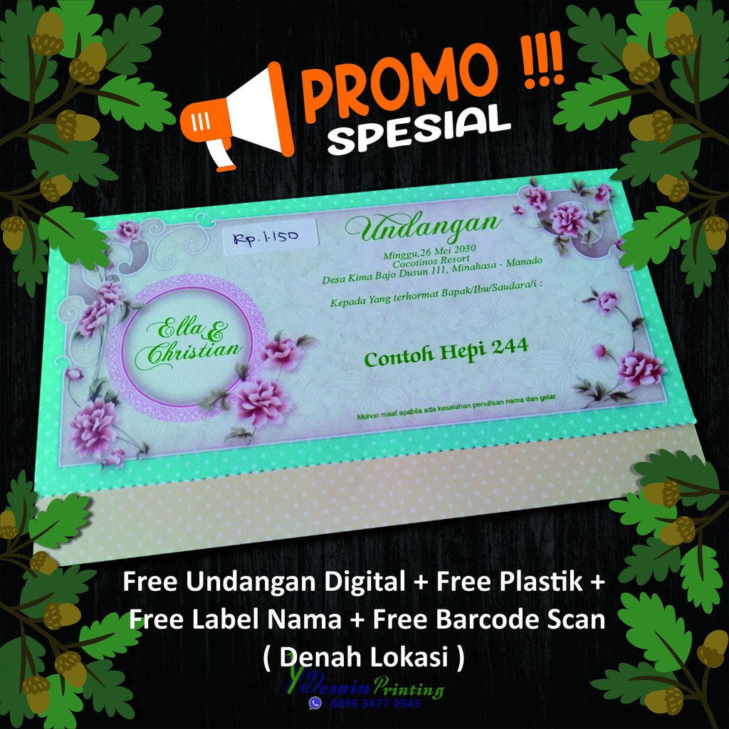 Undangan pernikahan blanko simpel hijau tosca