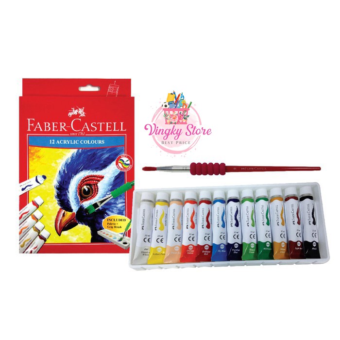 

Cat Acrylic 12 warna Faber castell BONUS Brush dan pallet