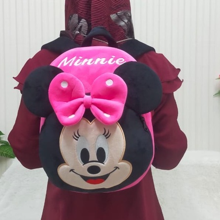 Tas Ransel Sekolah Anak SD Mickey Minnie Size L 2Resleting/Backpack Miki Mini/Kado Tas Anak