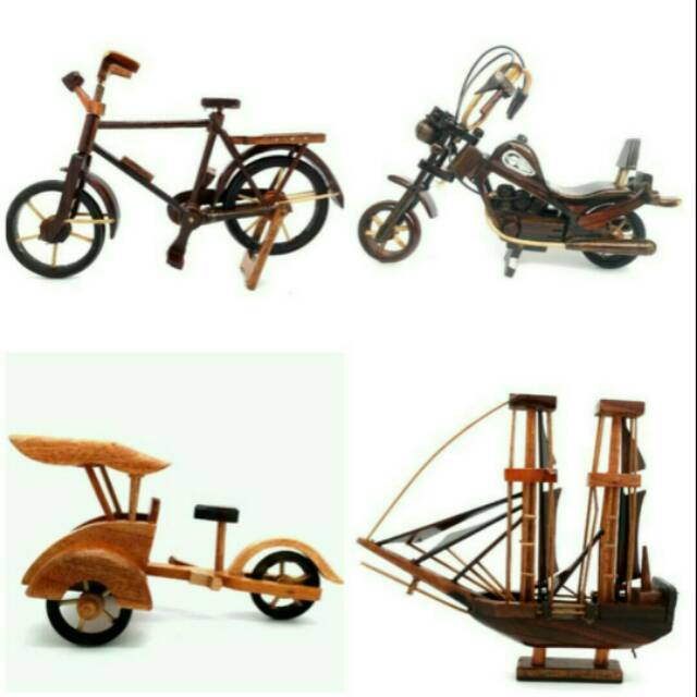  BISA COD PAKET HEMAT MINIATUR KAYU KAPAL PINISI BECAK 