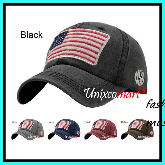 Topi Polo Pria ginal Topi Baseball Bordir Dua Warna America Flag Topi Baseball Hat Cap Casual Sport 