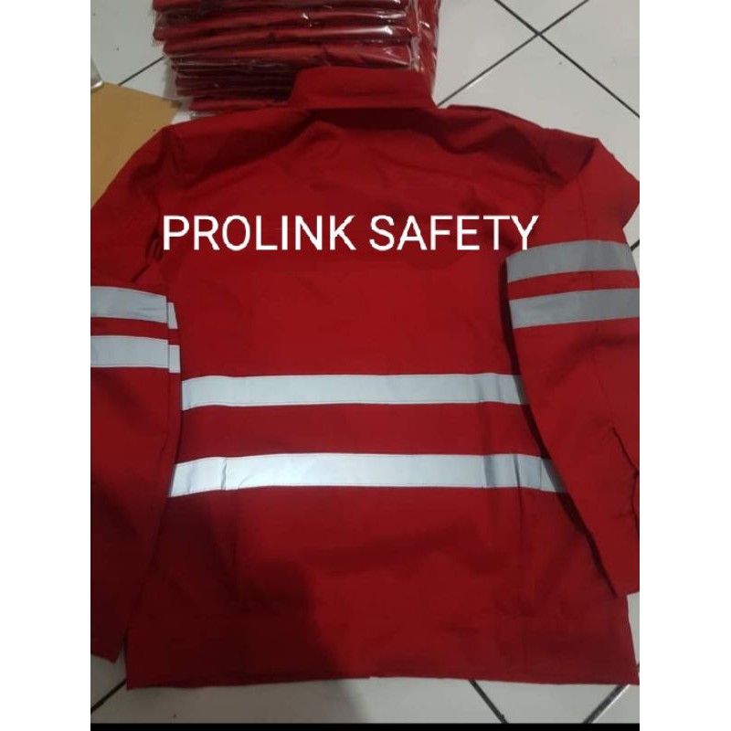 RESLETING BAJU SAFETY MERAH HSE BERLOGO K3 BENDERA SCOTLIGT DOBLE 4 CM