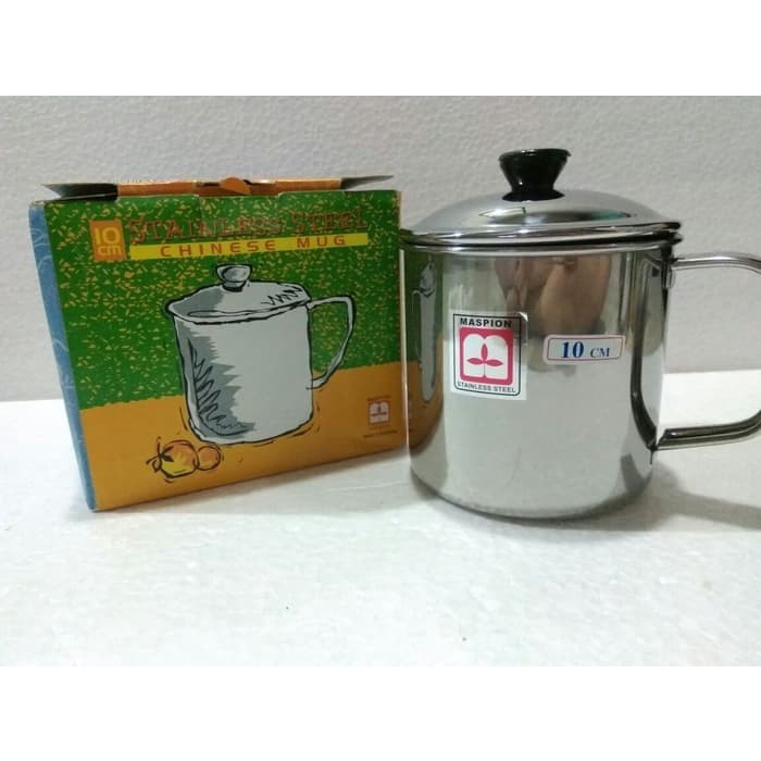 Maspion mug stainless steel + tutup 12cm / gelas stainless 12cm