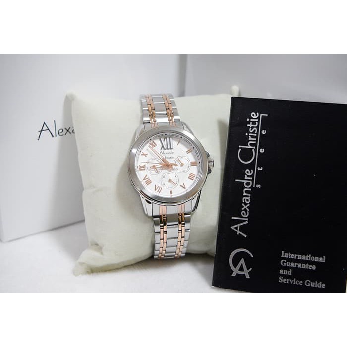 Jam tangan wanita alexandre christie original AC 2494BF SILVER ROSEGOLD