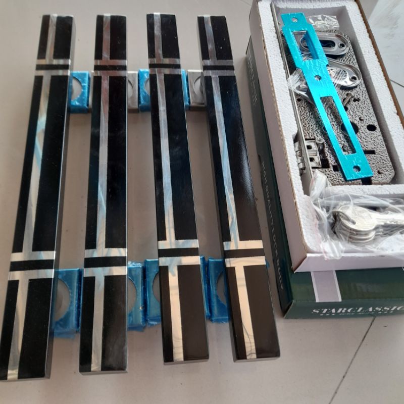 Fullset Lengkap &quot; Handle gagang pintu rumah stainless Hitam 45cm 33cm / Gagang Tarikan pintu rumah